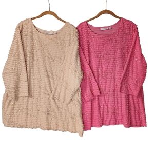 Susan Graver Pink and Cream Ruffle Blouses With Sequins Size 2X